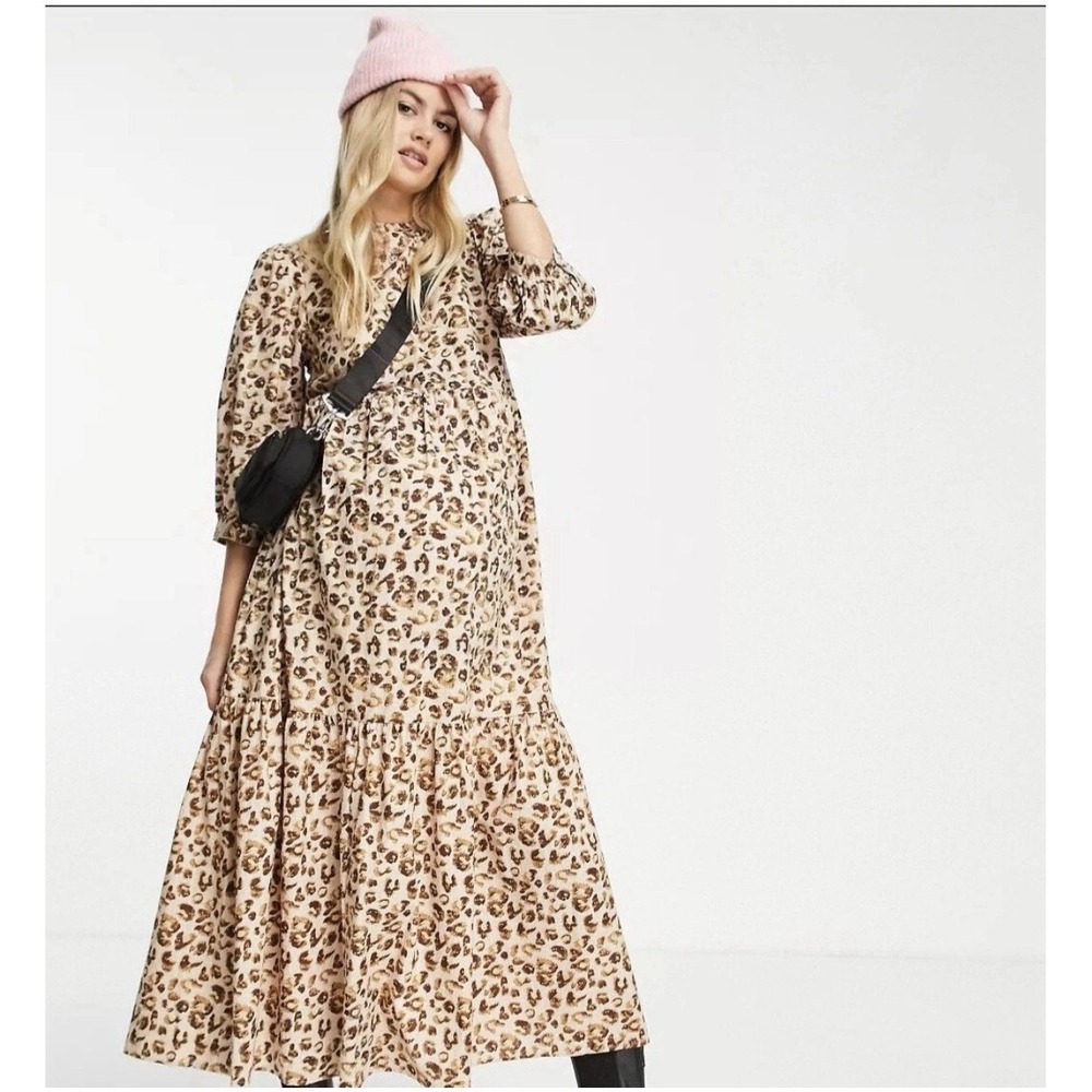 ASOS Design Maternity 16 Dress Cheetah Print Tiered Maxi 6507